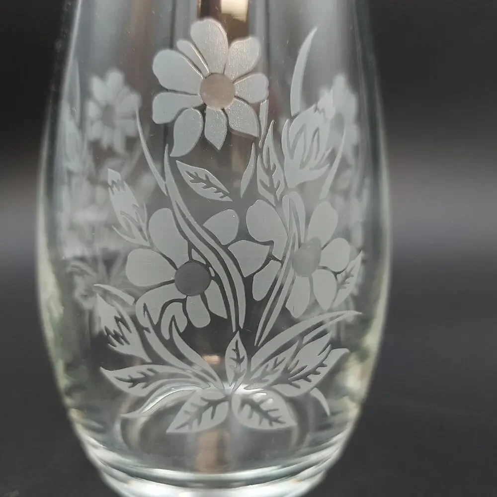 Vintage Pasabahce Etched Glass Daisy Vase Turkey Frosted Floral Bud Vase 7